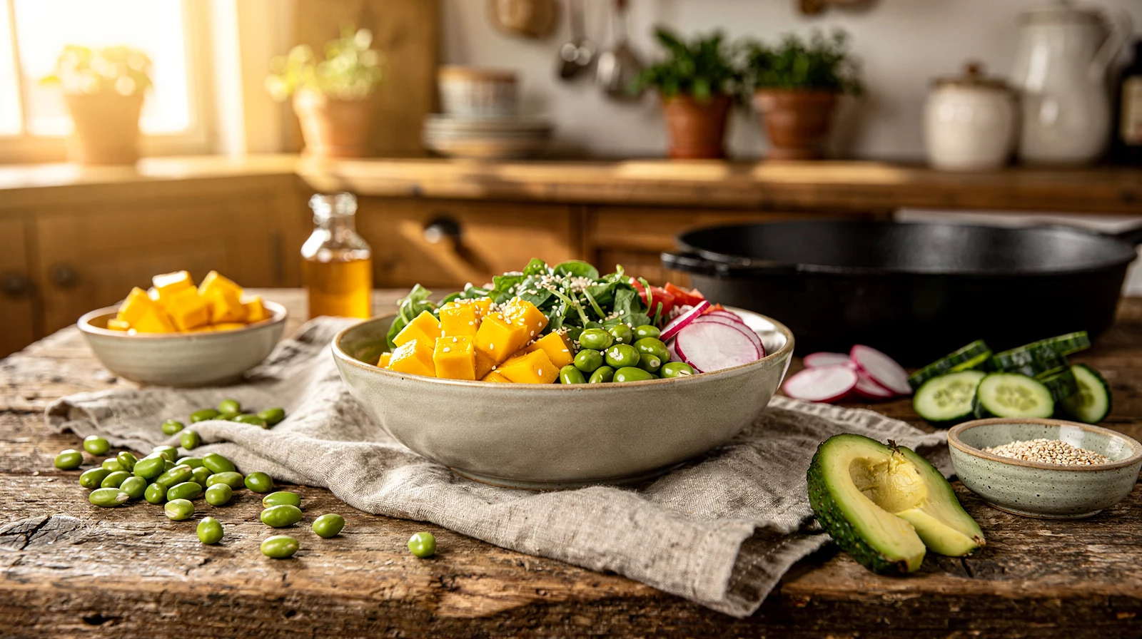 Vegane Poke Bowl mit Mango und Edamame: In 20 Minuten für die ganze Woche vorbereitet 1 htg meine vegane poke bowl mit mango edamame und sesam 1789375208